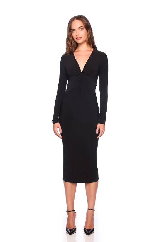 One-DAY Sale casual midi dressmatte jersey twist front long sleeve dress