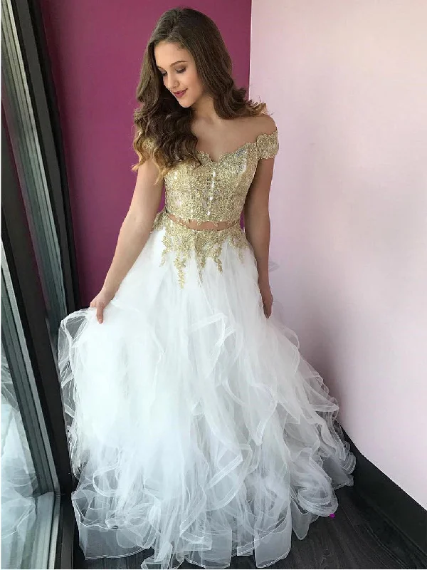 Closeout Two Piece Prom Dresses A-line Off-the-shoulder Long Chic Prom Dress JKL895 Closeout Two Piece Prom Dresses A-line Off-the-shoulder Long Chic Prom Dress JKL895