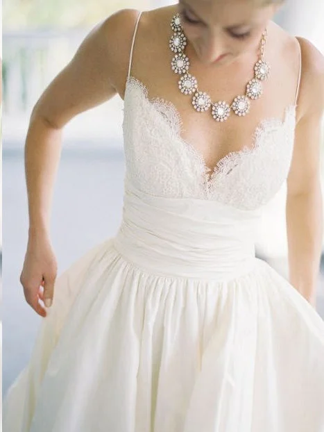 Price Slash Beach Wedding Dresses Spaghetti Straps Sexy Taffeta Bridal Gown JKW127