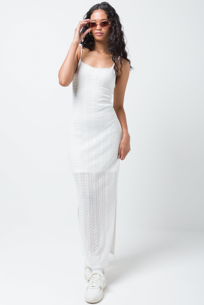 Year-End Clearance trendy mini dressCrochet Textured Dress White