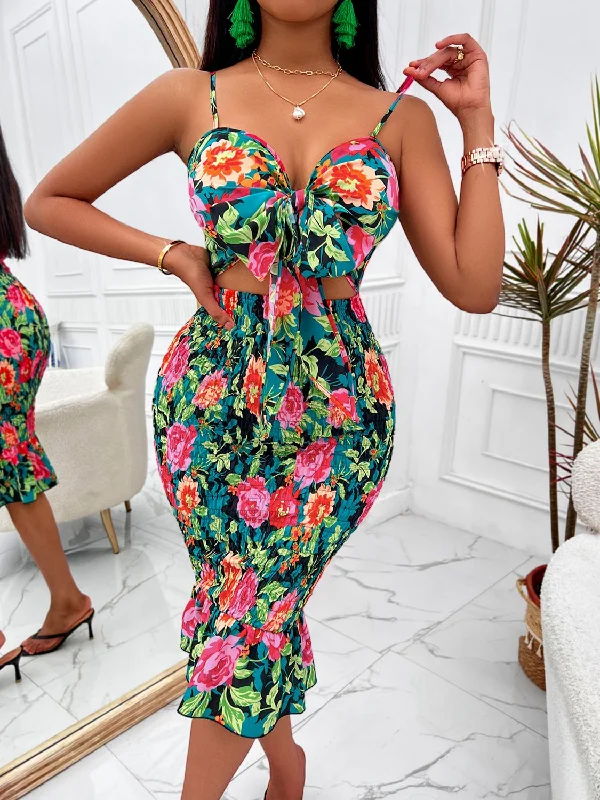 minimalistic dressFloral Sweetheart Neck Cutout Dress