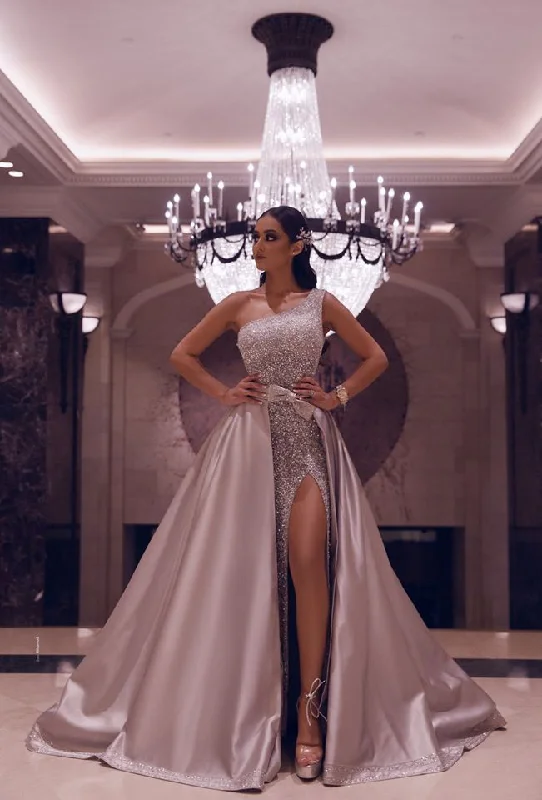 Special Savings Chic Shining Beading Sleeveless Prom Dresses With Bow Belt Evening Gowns With Detachable Skirt Special Savings Chic Shining Beading Sleeveless Prom Dresses With Bow Belt Evening Gowns With Detachable Skirt