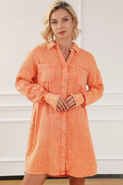 Markdown Madness pleated dressButton Up Collared Neck Dress