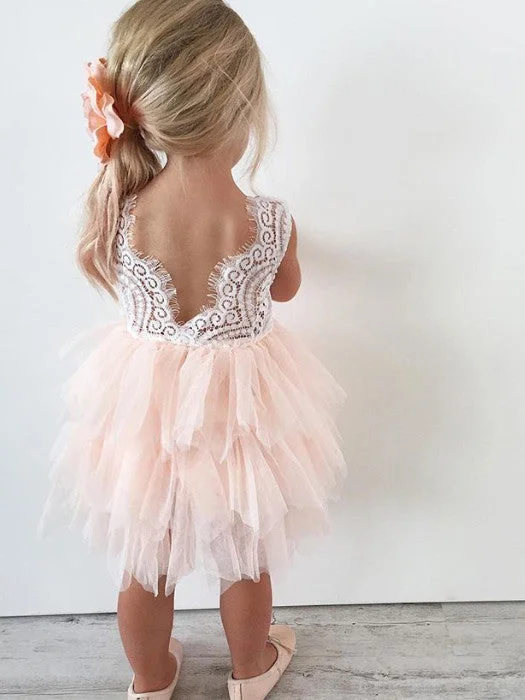 Clearance Sale Flower Girl Dresses Cheap Pink White Lace Tulle JKF005