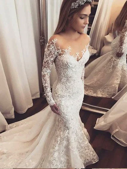 The Best Prices Luxury Wedding Dresses Trumpet/Mermaid Long Sleeve Sexy Bridal Gown JKS259 The Best Prices Luxury Wedding Dresses Trumpet/Mermaid Long Sleeve Sexy Bridal Gown JKS259
