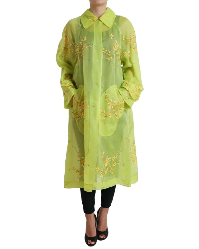 Special Price slim fit coatDolce & Gabbana  Floral Embroidered Silk Trench Coat - Green