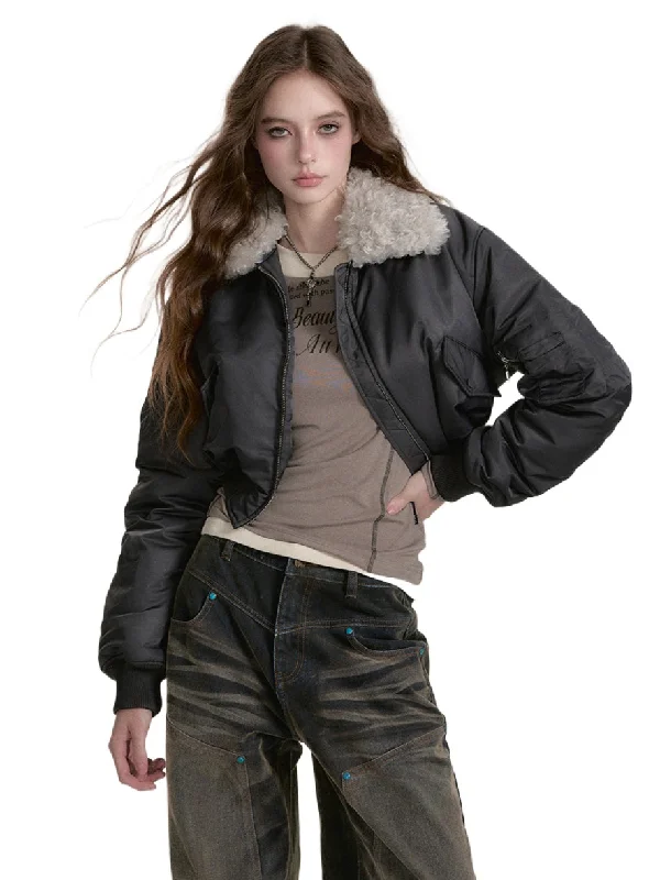 urban street jacketDesign Short Aviator Cotton Jacket with Furry Collar