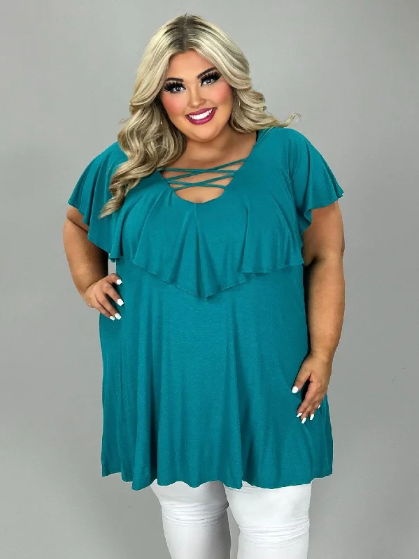 winter dress50 SSS {Impeccable Jade} Jade Criss-Cross Ruffle Tunic EXTENDED PLUS SIZE 4X 5X 6X