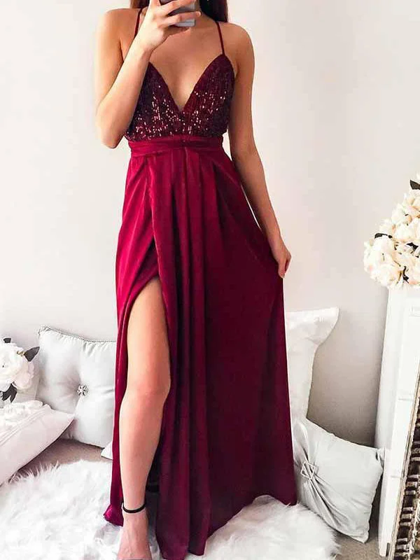 Time-Limited Offer Open Back Prom Dresses with Slit A-line Spaghetti Straps Chic Long Burgundy Prom Dress JKL1252 Time-Limited Offer Open Back Prom Dresses with Slit A-line Spaghetti Straps Chic Long Burgundy Prom Dress JKL1252