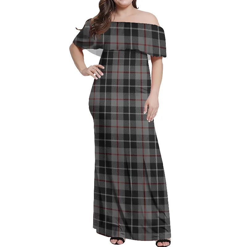 Buy More, Save More Thompson Grey Tartan Off Shoulder Long Dress