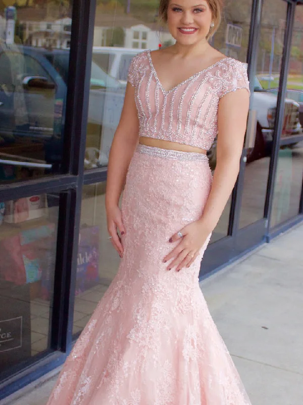 Special Offer Two Piece Prom Dresses V-neck Mermaid Pink Beading Sexy Long Prom Dress JKL950 Special Offer Two Piece Prom Dresses V-neck Mermaid Pink Beading Sexy Long Prom Dress JKL950