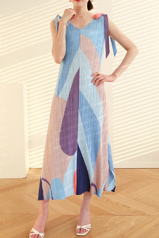 Low Prices trendy bodycon dressFully Pleated Tie-Shoulder Print Dress