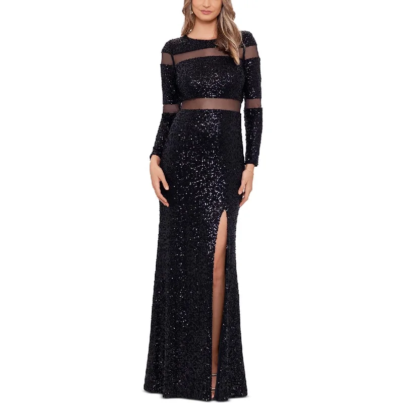 pleated dressBetsy & Adam Womens Sequined Long Sleeves Evening Dress