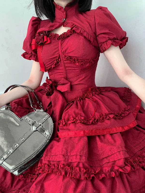 Buy Now classic fit-and-flare dressMengfuzi~LiLith~Gothic Lolita JSK Dress Christmas Short Sleeve Bolero