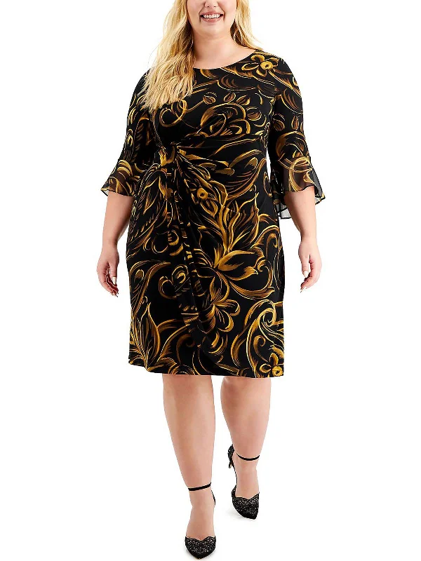 textured dressPlus Womens Printed Knee Sheath Dress