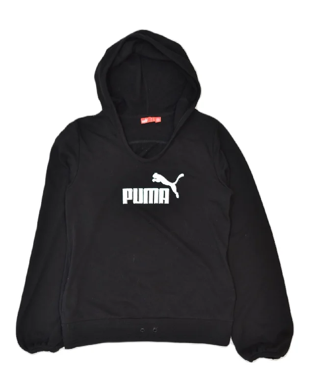 activewear hoodiePUMA Womens Graphic Hoodie Jumper UK 12 Medium Black Cotton