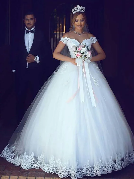 Closeout Sexy Wedding Dresses Ball Gown Off-the-shoulder Floor-length Bridal Gown JKW093