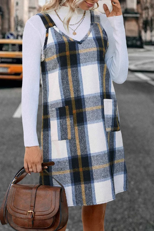 Fantastic Deals silk dressV Neck Plaid Tank Dress