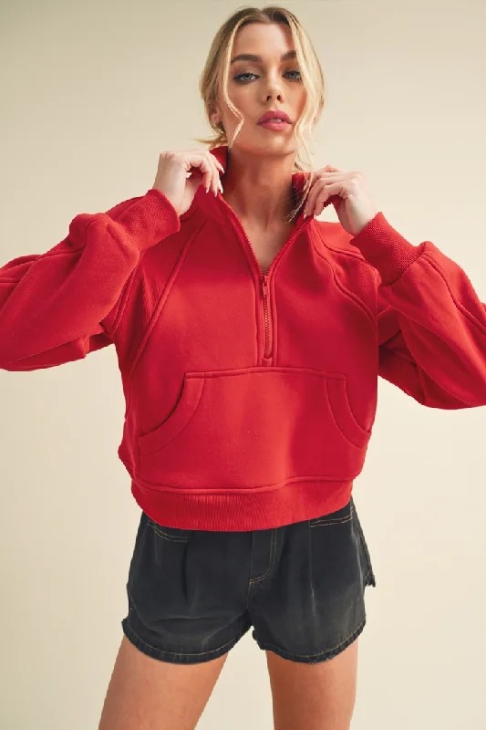 urban bomber jacketDove Funnel Neck Half Zip Pullover- Tomato Red