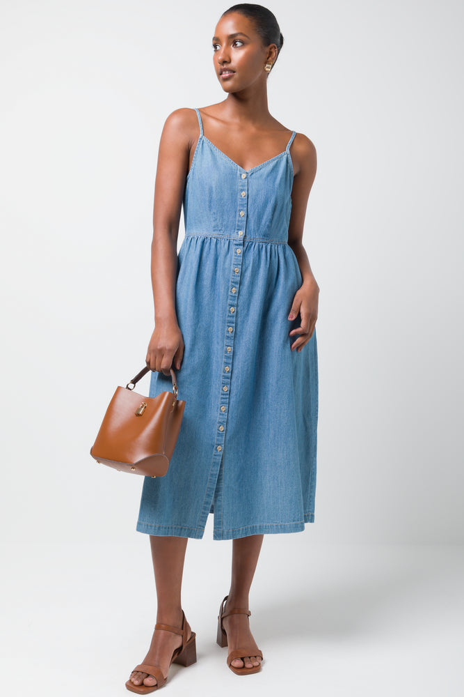 Stock Clearance fitted dressStrappy Denim Midi Dressss Blue