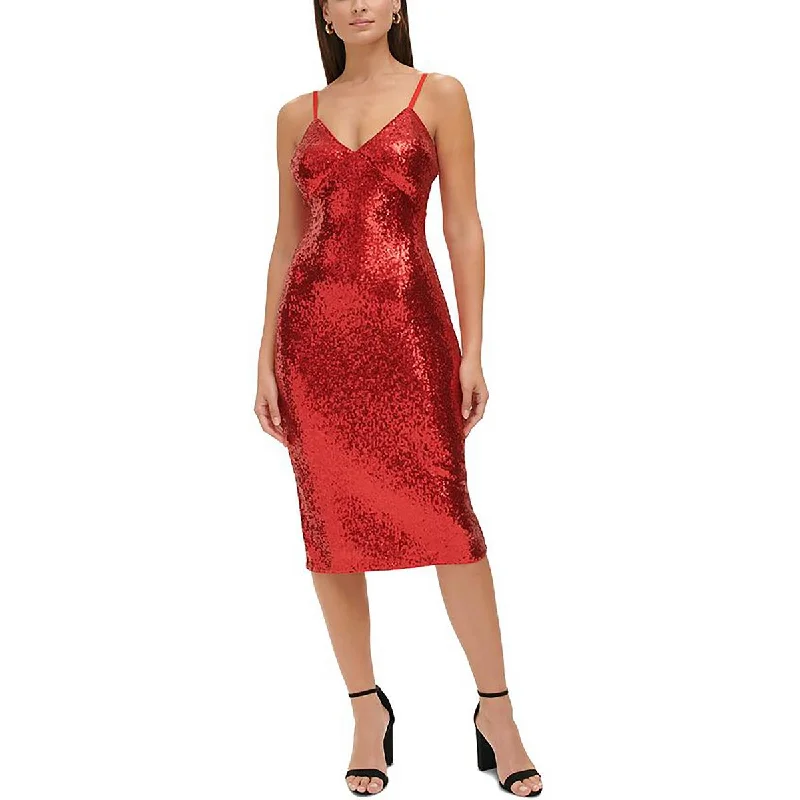 form-fitting dressGuess Womens Sequined Midi Midi Dress