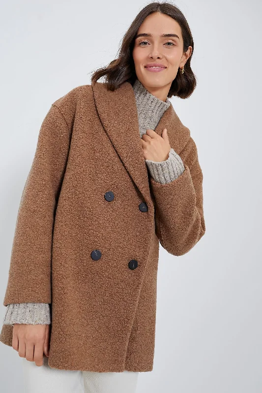 Reduced Prices chic wool coatTeddy Brown Shawl Collar Boucle Jacket