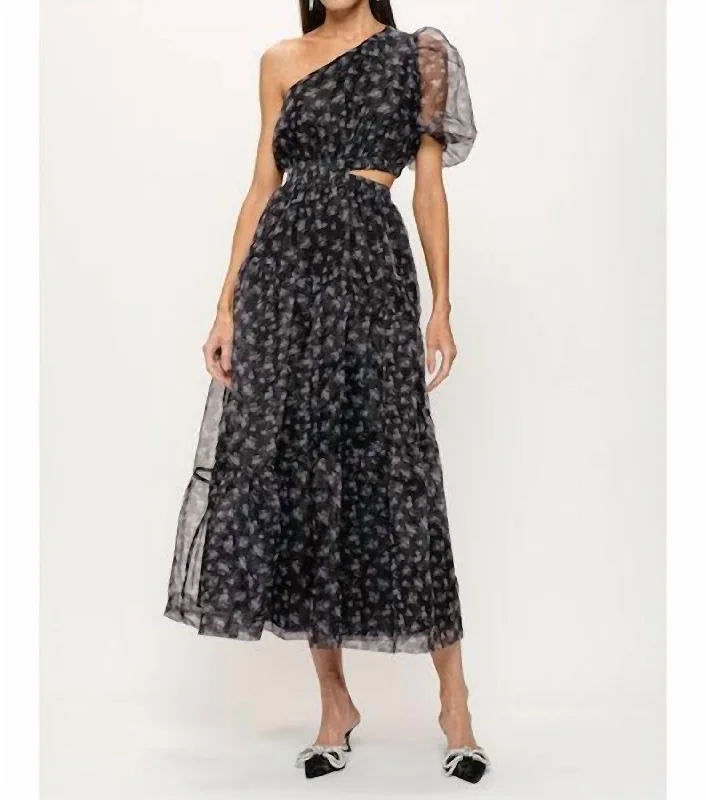 boho-chic dressAya Cut Out Organza Floral Midi Dress In Black