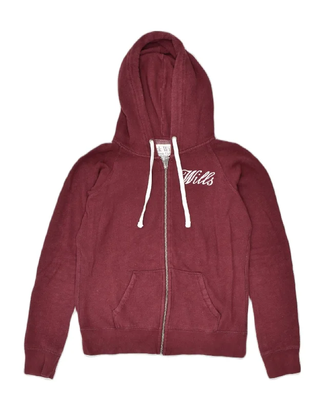 Savings Alert sporty hoodieJACK WILLS Womens Zip Hoodie Sweater UK 12 Medium Burgundy Polyester