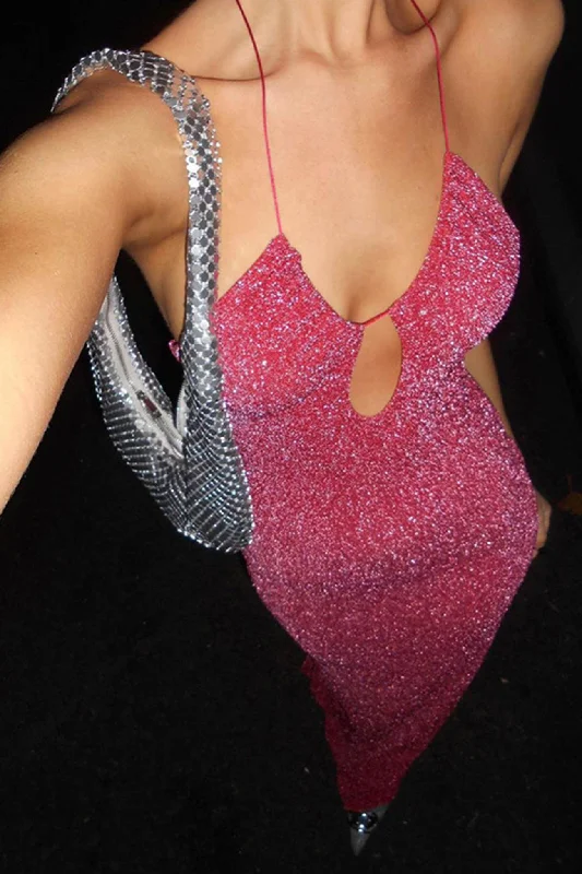 Super Bargain layered dressPink Glitter Tie-back Slit Dress