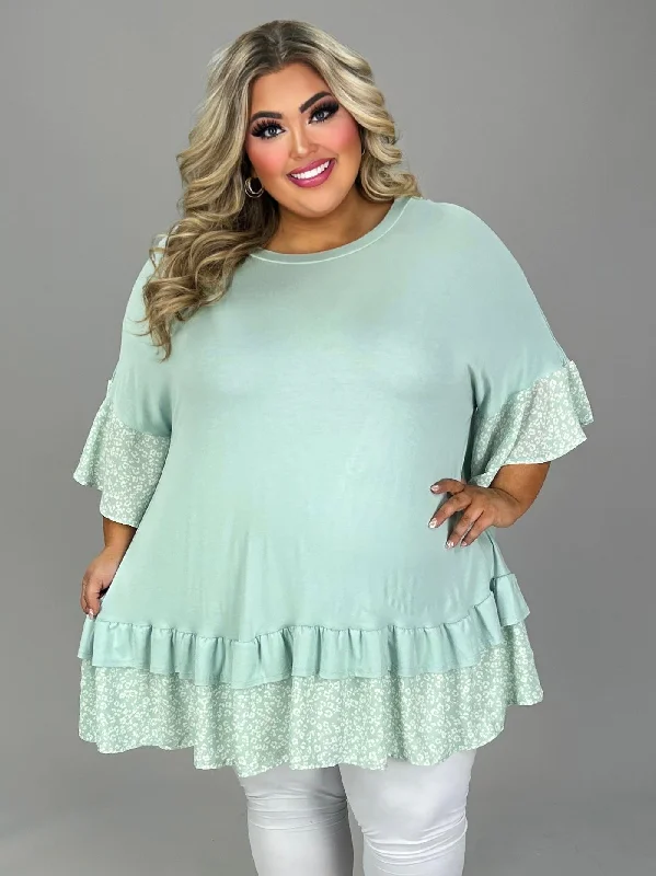 statement dress28 CP {Stuck On You} Mint Print Ruffle Sleeve & Hem Tunic EXTENDED PLUS SIZE 4X 5X 6X