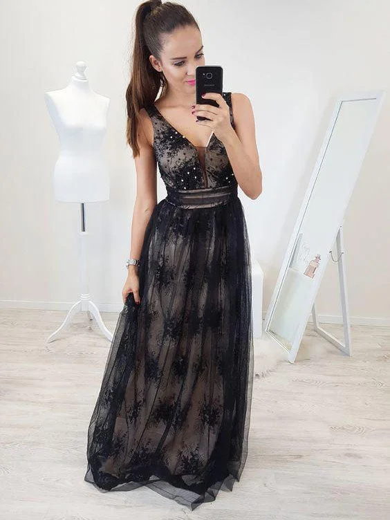 Deal of the Day Black Prom Dresses Straps Aline Long Sparkly Sexy Open Back Lace Prom Dress JKL1246 Deal of the Day Black Prom Dresses Straps Aline Long Sparkly Sexy Open Back Lace Prom Dress JKL1246