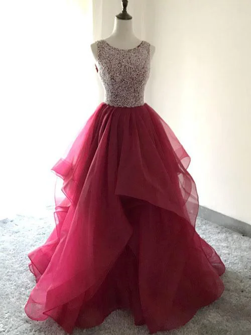 Price Drop Burgundy Prom Dresses A Line Scoop Beading Organza Long Prom Dress JKL893 Price Drop Burgundy Prom Dresses A Line Scoop Beading Organza Long Prom Dress JKL893