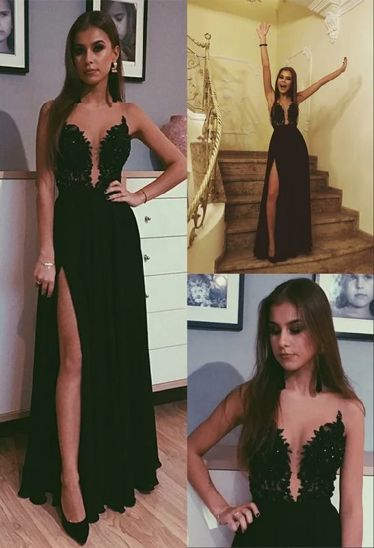Instant Discount V-neck A-line Lace Sleeveless Evening Dress Chic Side Slit Party Gowns Instant Discount V-neck A-line Lace Sleeveless Evening Dress Chic Side Slit Party Gowns