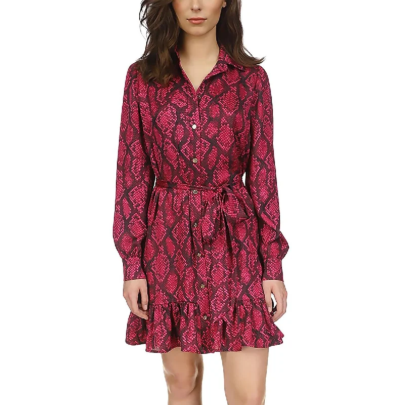 mini dressKORS Michael Kors Womens Snake Print Tie Waist Shirtdress