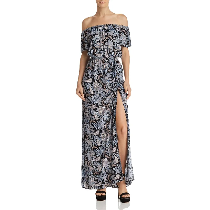 trendy wrap dressAqua Womens Paisley Off-The-Shoulder Maxi Dress