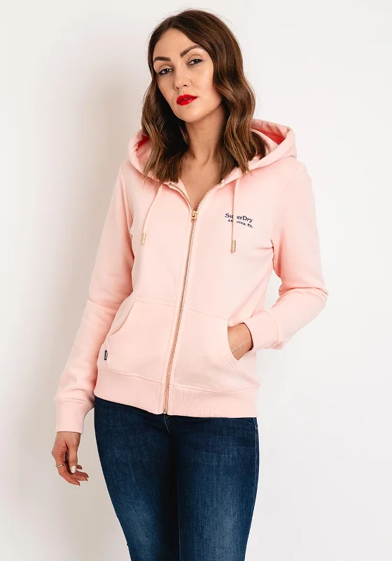 fashion hoodieSuperdry Womens Essential Logo Zip Up Hooded Jacket, Pale Rose Pink