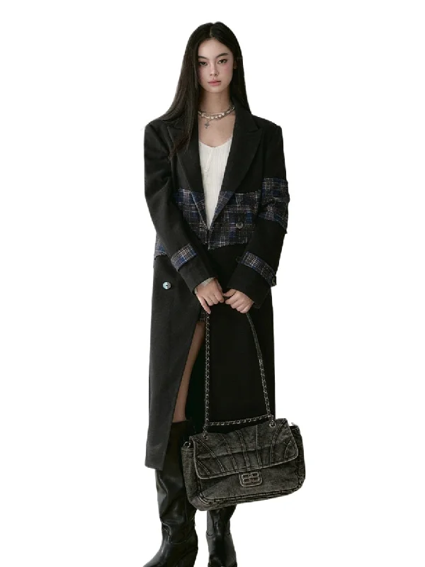 Limited Edition casual coatWool Blend Plaid Patchwork French Coat