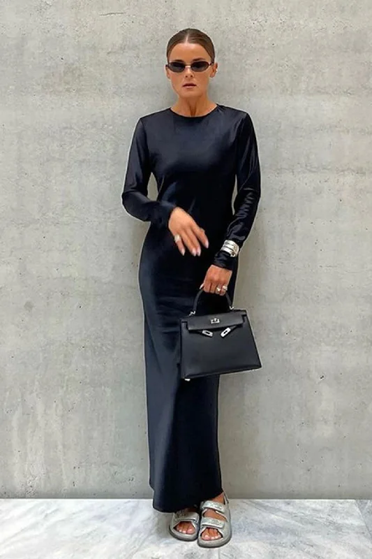 While Supplies Last cocktail dressSatin Crew Neck Maxi Dress