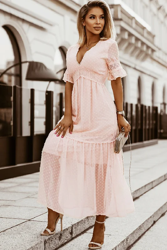 Epic Deals Swiss Dot Lace Trim Maxi Dress