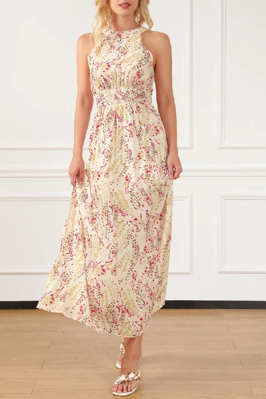 elegant evening dressSlit Tied Printed Sleeveless Dress