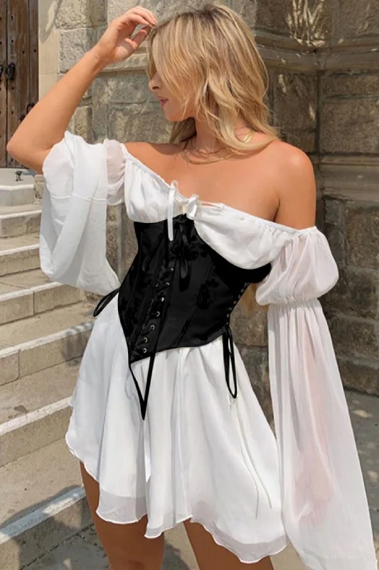 Time-Limited Offer chic shift dressOff Shoulder Lace-up Corset Ruched Dress