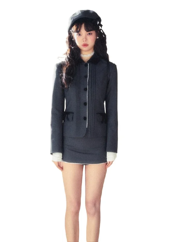 Buy Now stylish peacoatGray Blazer & Skirt Set
