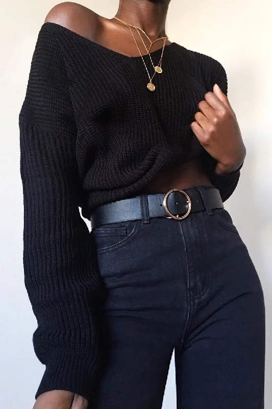 Unbeatable Prices sports pullover sweatshirtBlack Knit Plunge Neckline Jumper - Roselie