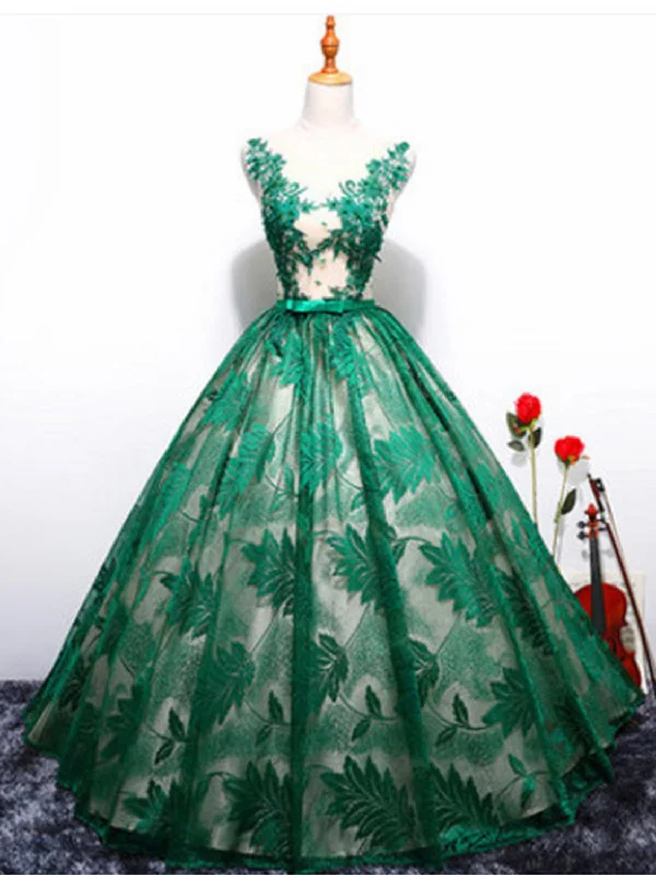 Can't Miss Ball Gown Prom Dresses Lace Floor-length Hunter Green Chic Long Prom Dress JKL1126