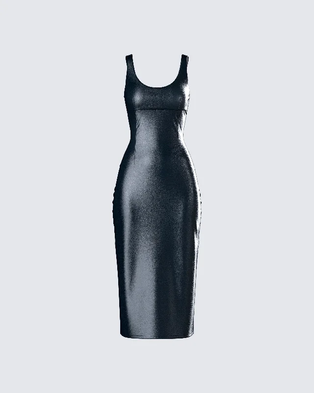 New Markdowns classic fit-and-flare dressMaia Black Vegan Leather Midi Dress