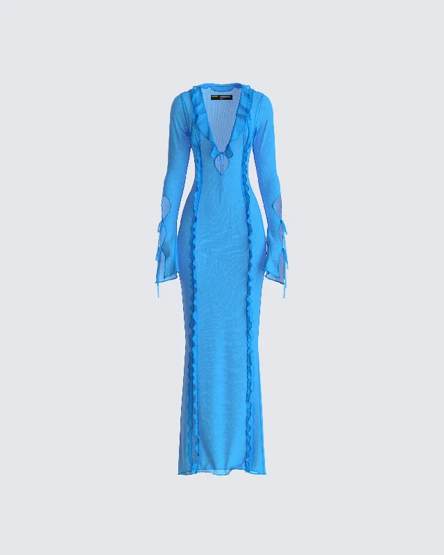 Great Deals chic slip dressFlorence Blue Mesh Maxi Dress