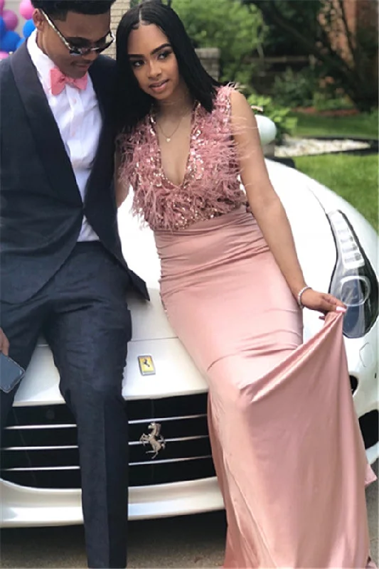 Steals and Deals Chic Straps Fur V-Neck Prom Dresses New Arrival Pink Sleeveless Mermaid Evening Gowns Steals and Deals Chic Straps Fur V-Neck Prom Dresses New Arrival Pink Sleeveless Mermaid Evening Gowns