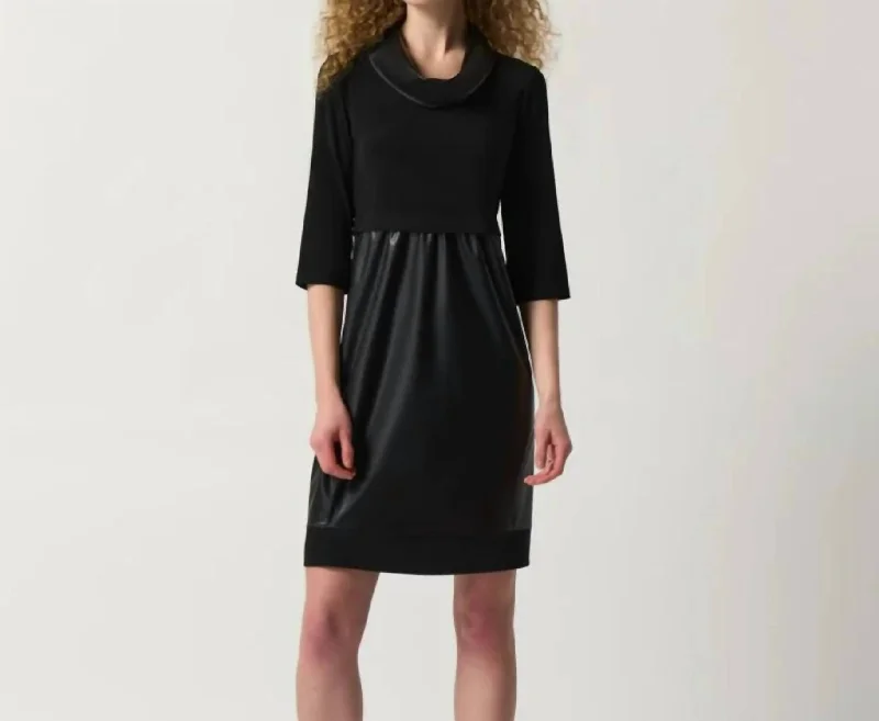 draped dressFaux-Leather And Knit Cocoon Dress In 11-Black