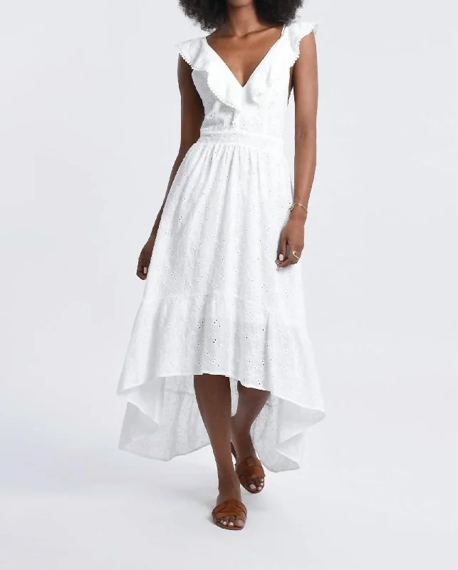 silk dressEyelet High-Low Dress In White