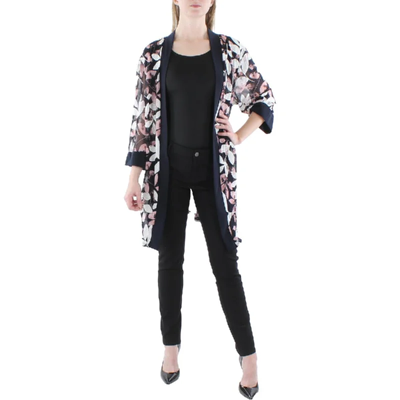 soft jacketPlus Womens Mesh Printed Duster Blazer